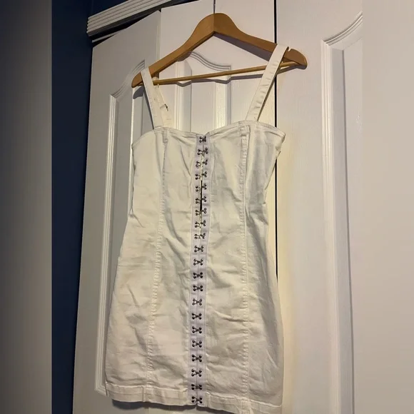 white christmas dresses WHITE DRESS WITH DENIM CORSET – MEHTAP ELAIDI main image 1